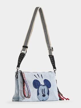 Desigual Denim Light Blue Crossbody Bag with Navy Mickey Graphic